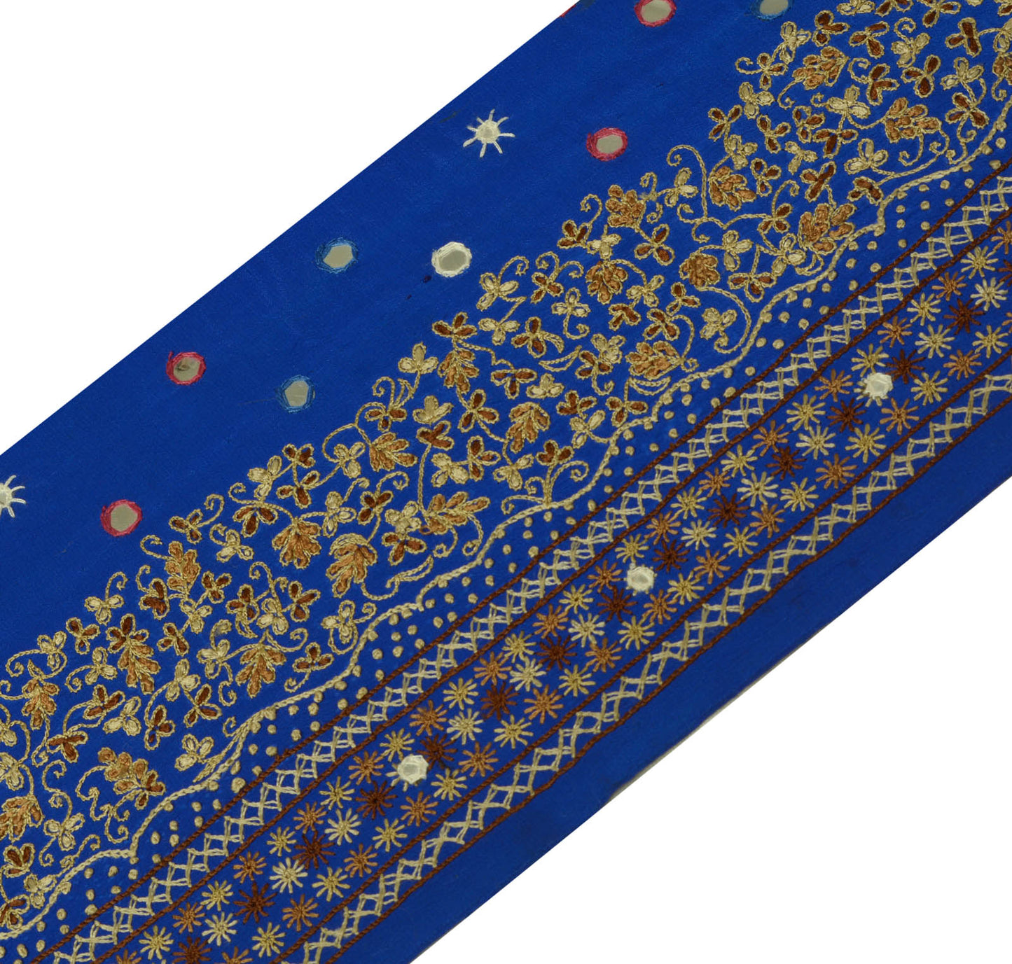 Sushila Vintage Blue Sari Border Indian Craft Sewing Trim Hand Embroidered Lace