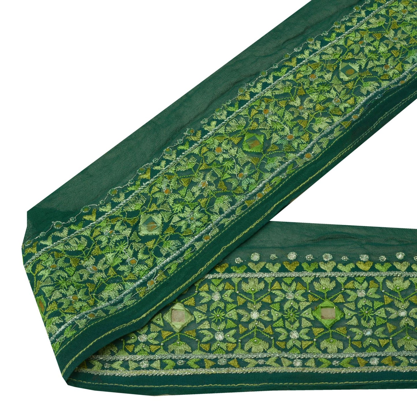 Sushila Vintage Green Saree Border Indian Craft Sewing Trim Embroidered Lace