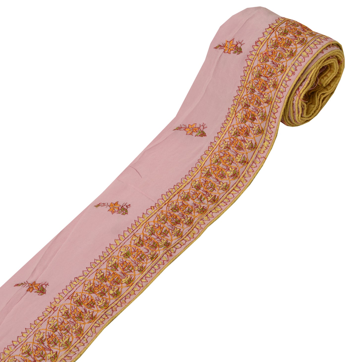 Sushila Vintage Pink Saree Border Craft Sewing Trim Hand Embroidered Lace Ribbon