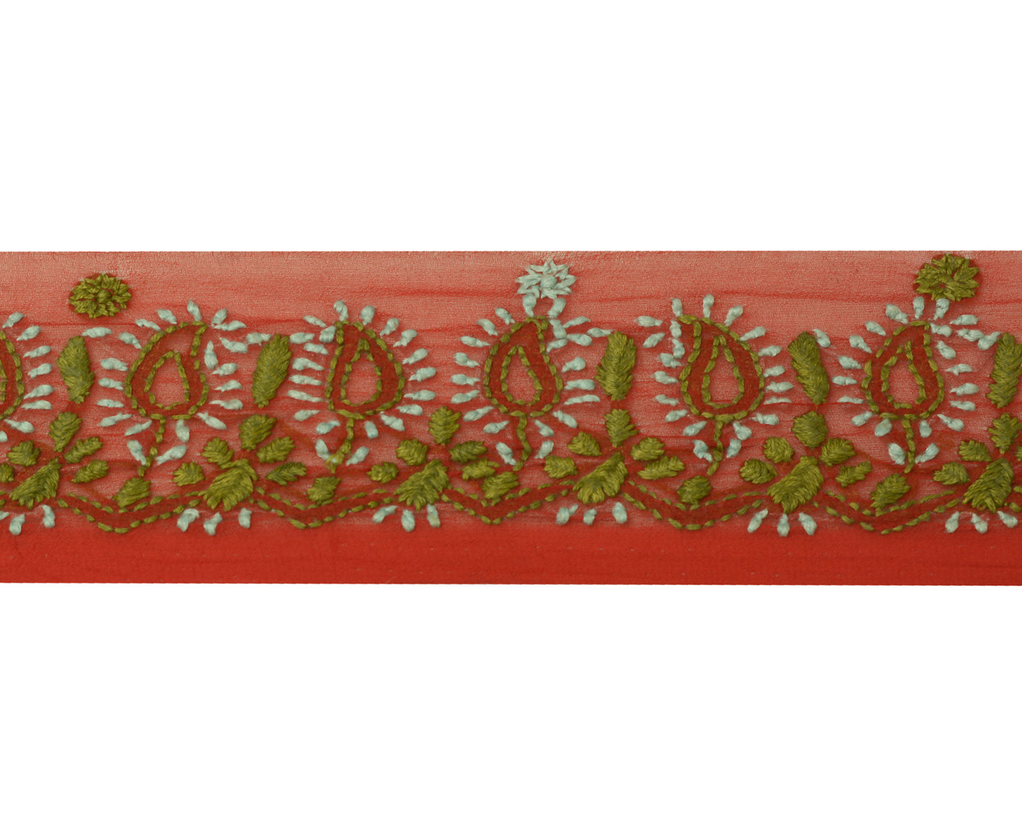 1.75"Sushila Vintage Red Saree Border Indian Craft Sewing Trim Embroidered Lace