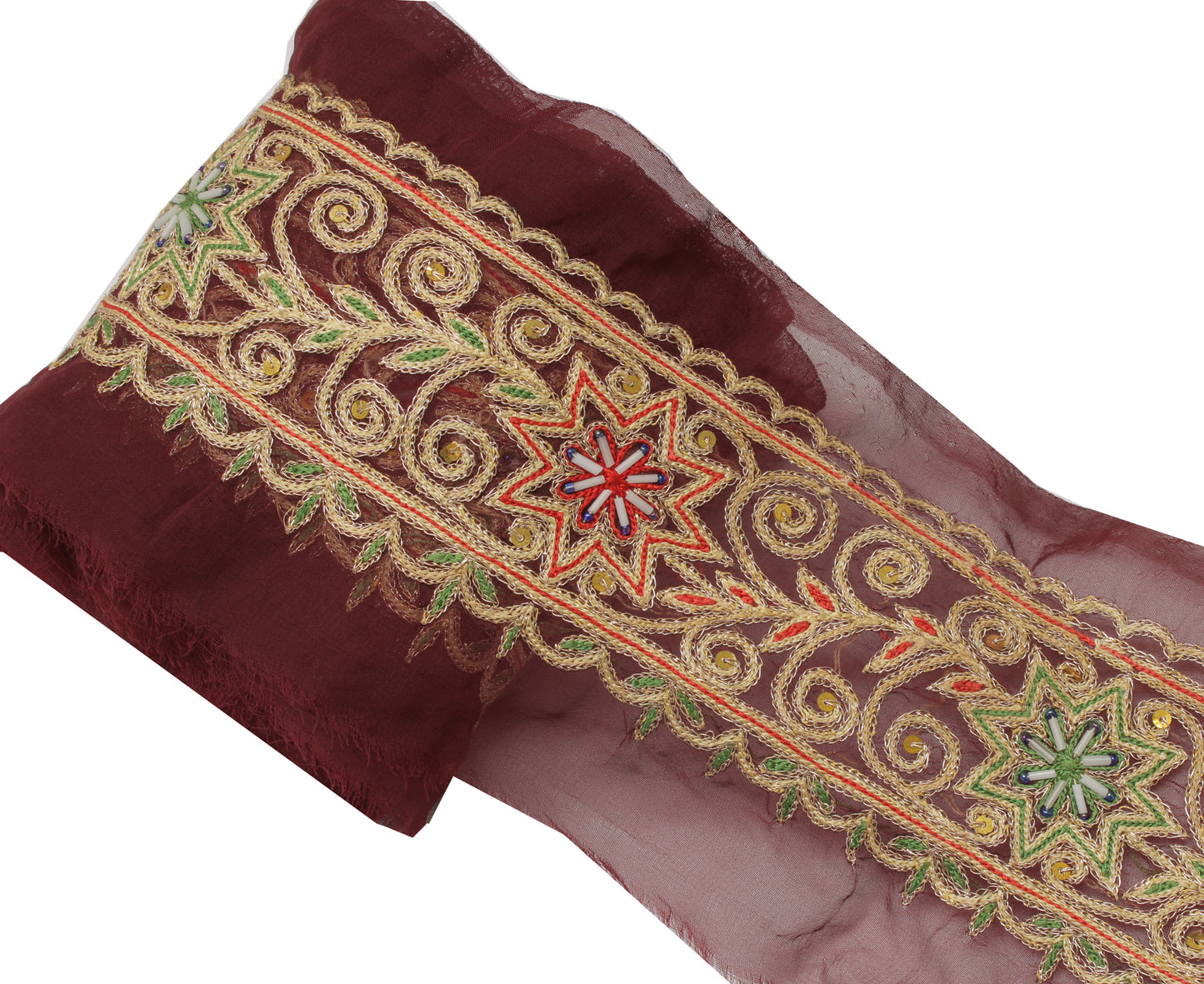 Sushila Vintage Brown Saree Border Indian Craft Sewing Trim Embroidered Lace