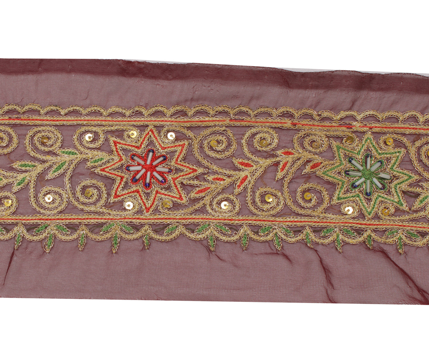 Sushila Vintage Brown Saree Border Indian Craft Sewing Trim Embroidered Lace