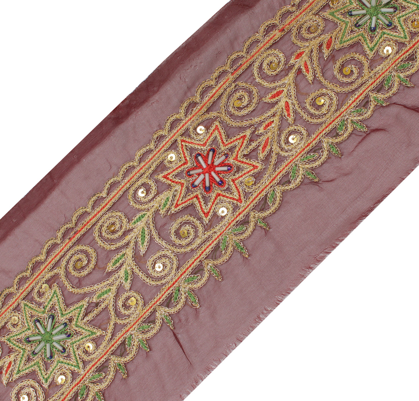 Sushila Vintage Brown Saree Border Indian Craft Sewing Trim Embroidered Lace