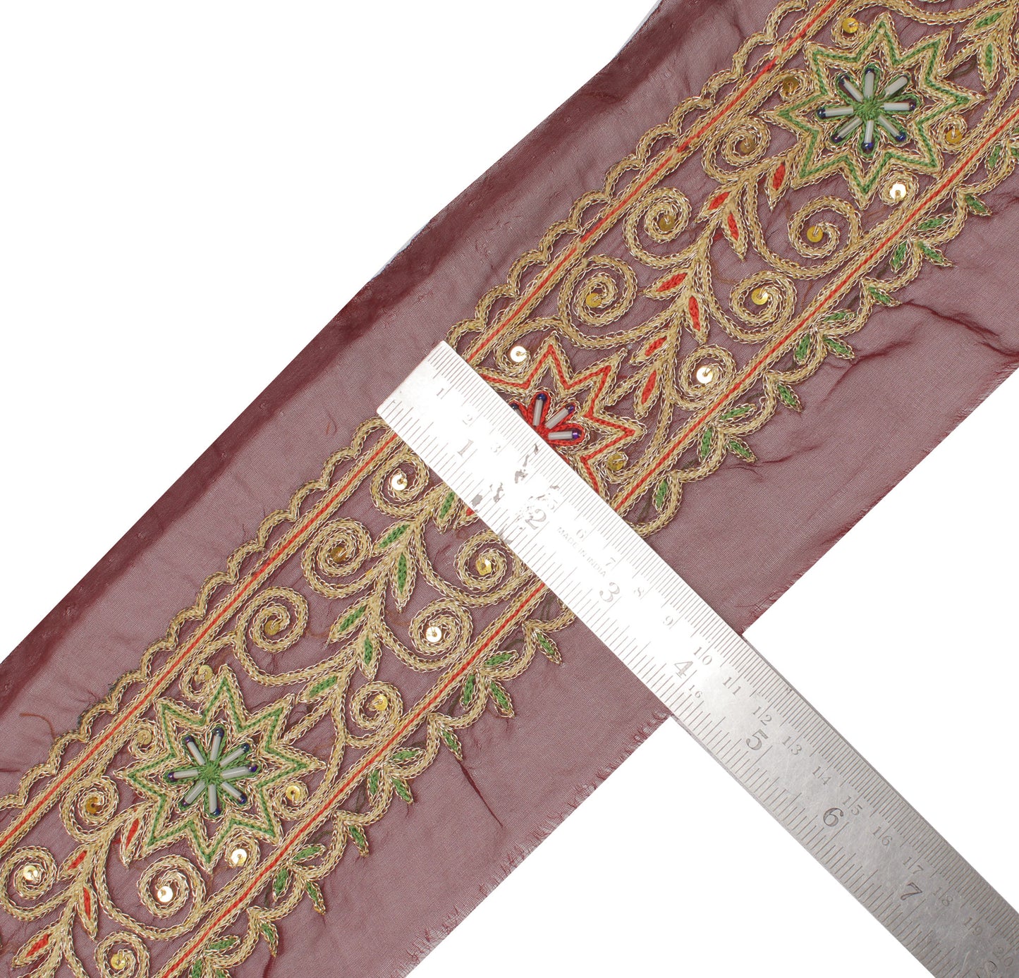 Sushila Vintage Brown Saree Border Indian Craft Sewing Trim Embroidered Lace