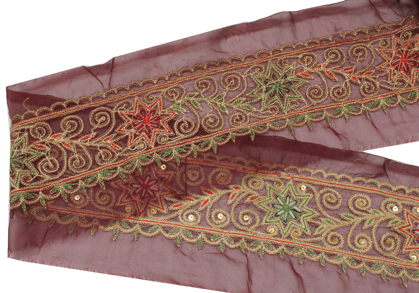 Sushila Vintage Brown Saree Border Indian Craft Sewing Trim Embroidered Lace