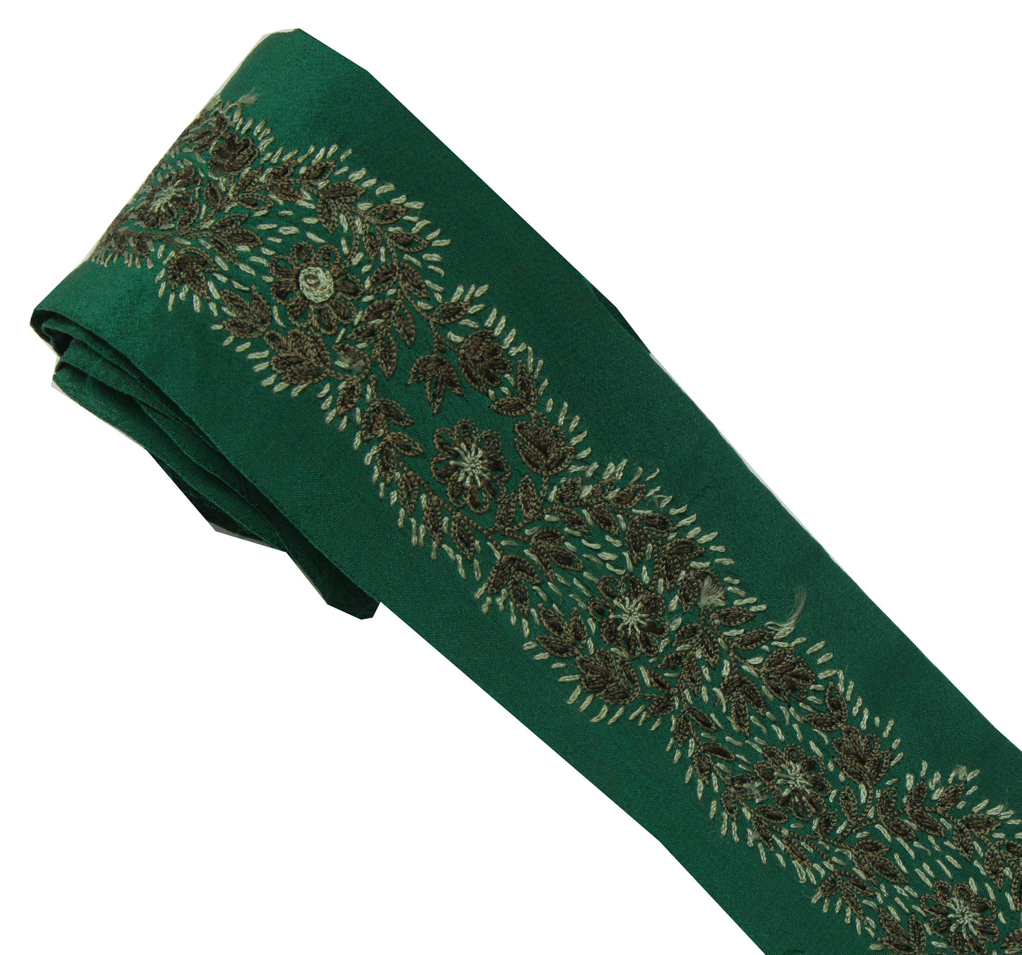 Sushila Vintage Green Sari Border Indian Craft Sewing Trim Embroidered Ribbon