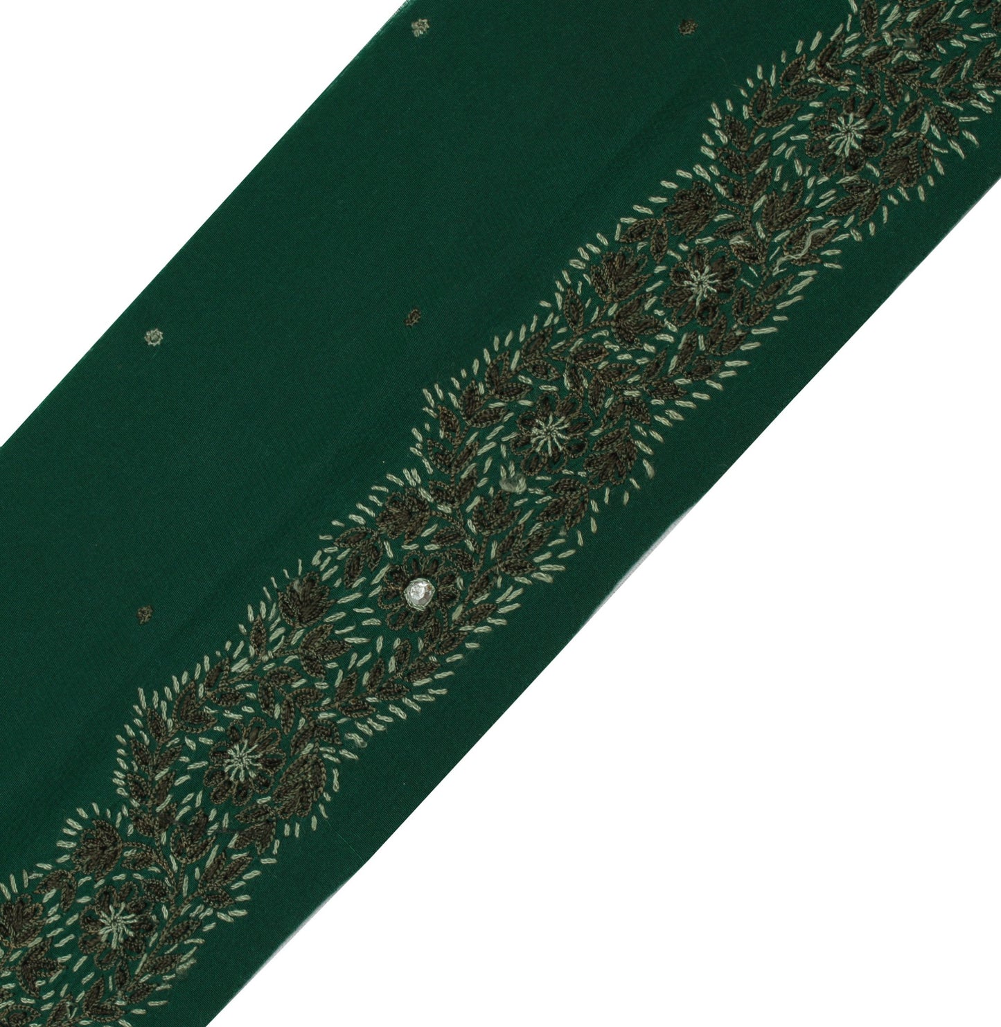 Sushila Vintage Green Sari Border Indian Craft Sewing Trim Embroidered Ribbon