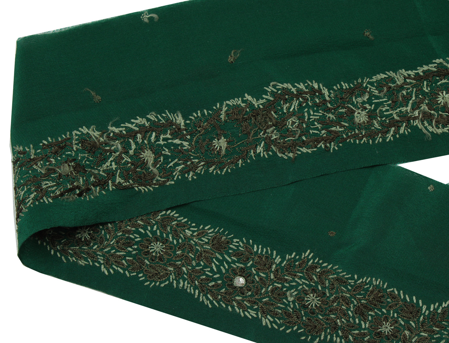 Sushila Vintage Green Sari Border Indian Craft Sewing Trim Embroidered Ribbon