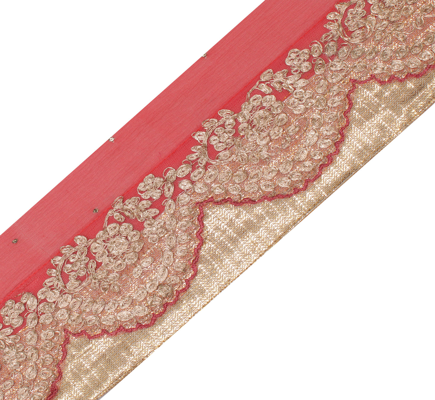 Sushila Vintage Peach Saree Border Craft Sewing Trim Zari Embroidered Ribbon