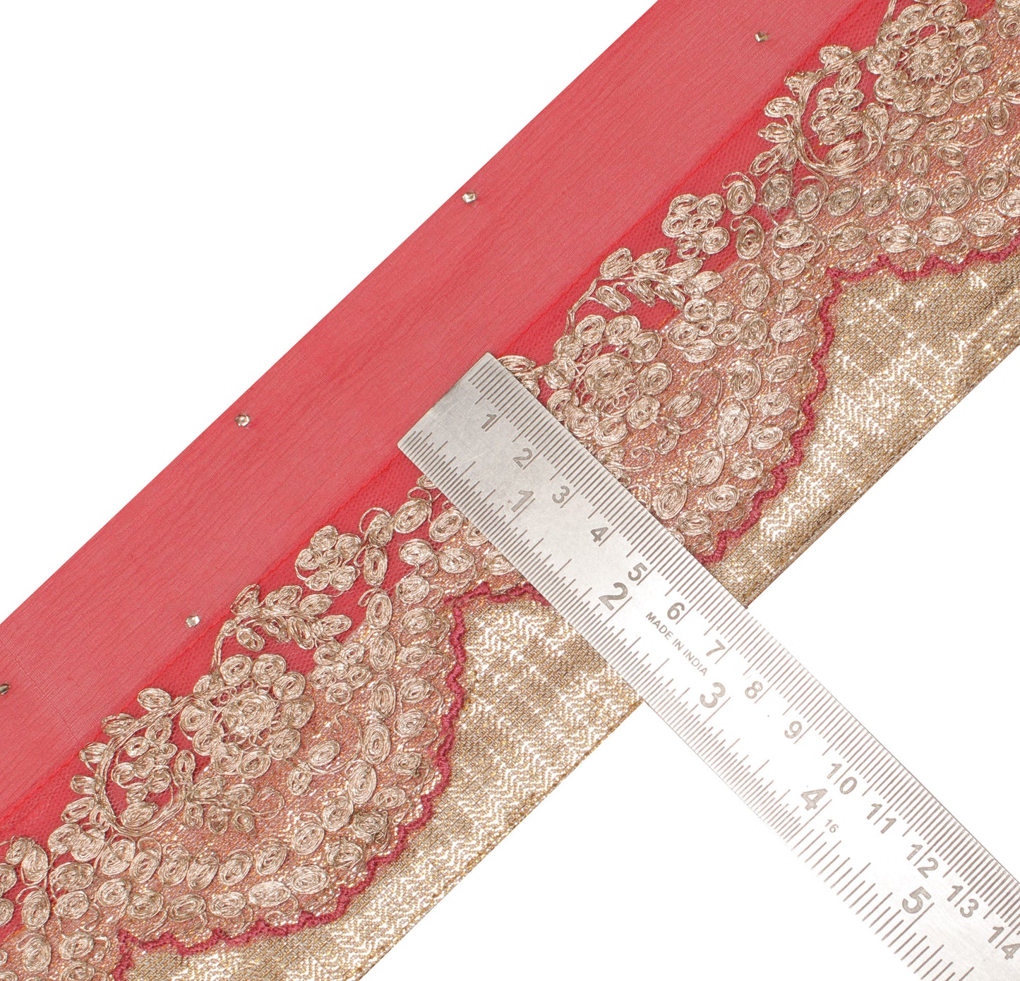 Sushila Vintage Peach Saree Border Craft Sewing Trim Zari Embroidered Ribbon