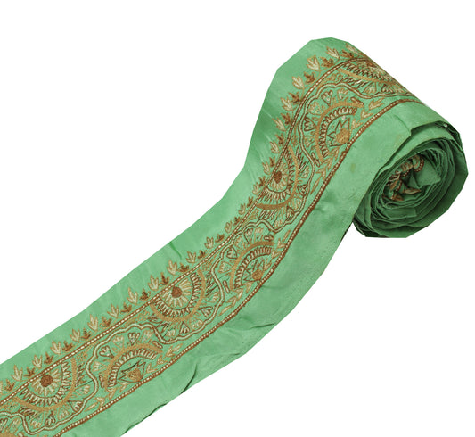 Sushila Vintage Green Saree Border Indian Craft Sewing Trim Embroidered Ribbon