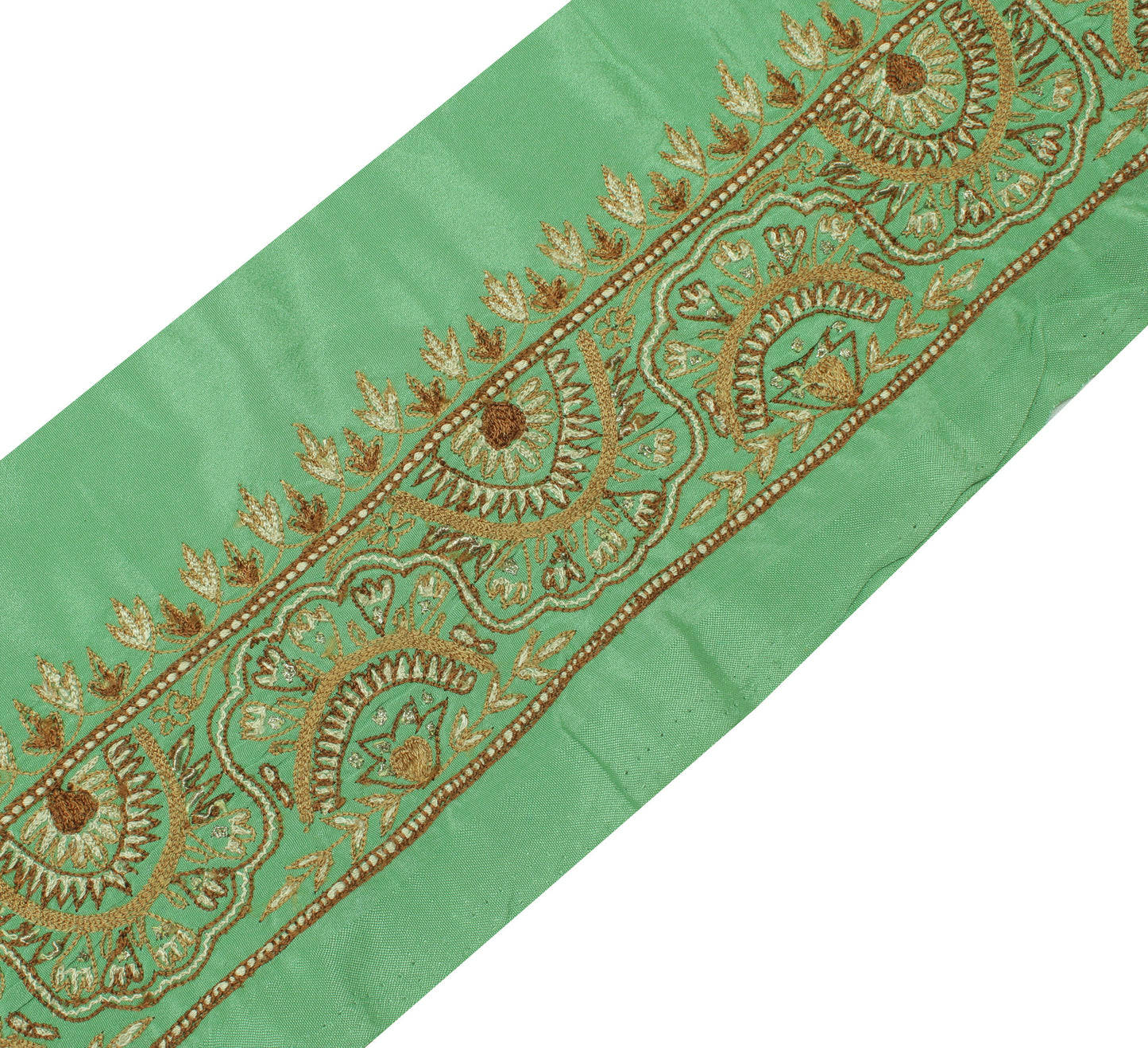 Sushila Vintage Green Saree Border Indian Craft Sewing Trim Embroidered Ribbon