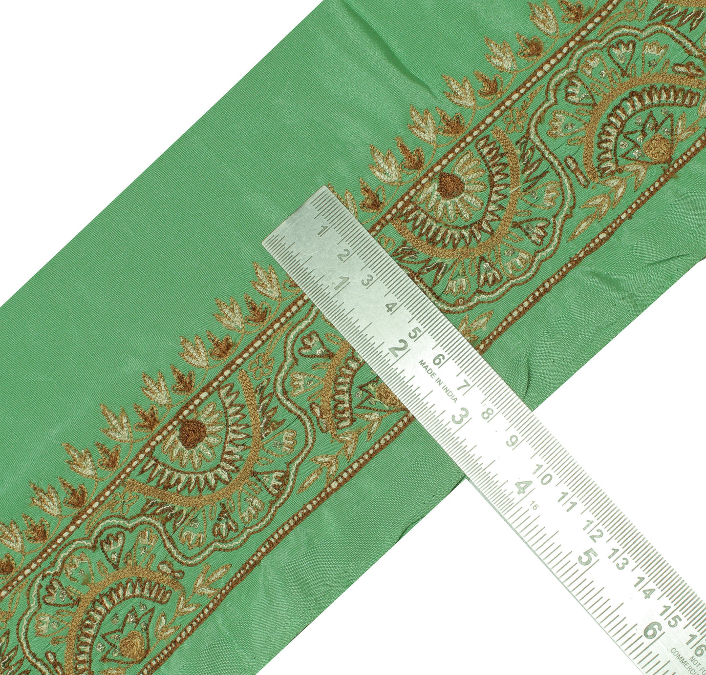 Sushila Vintage Green Saree Border Indian Craft Sewing Trim Embroidered Ribbon