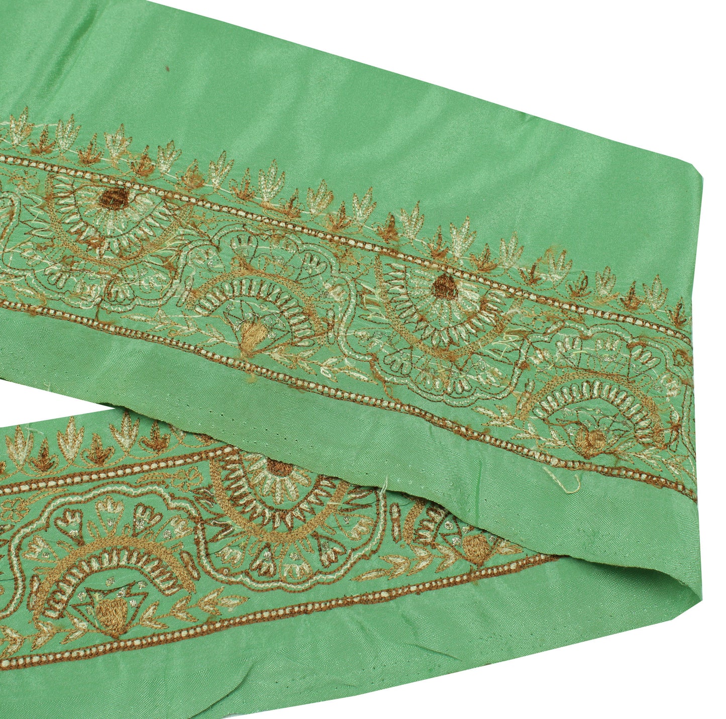 Sushila Vintage Green Saree Border Indian Craft Sewing Trim Embroidered Ribbon