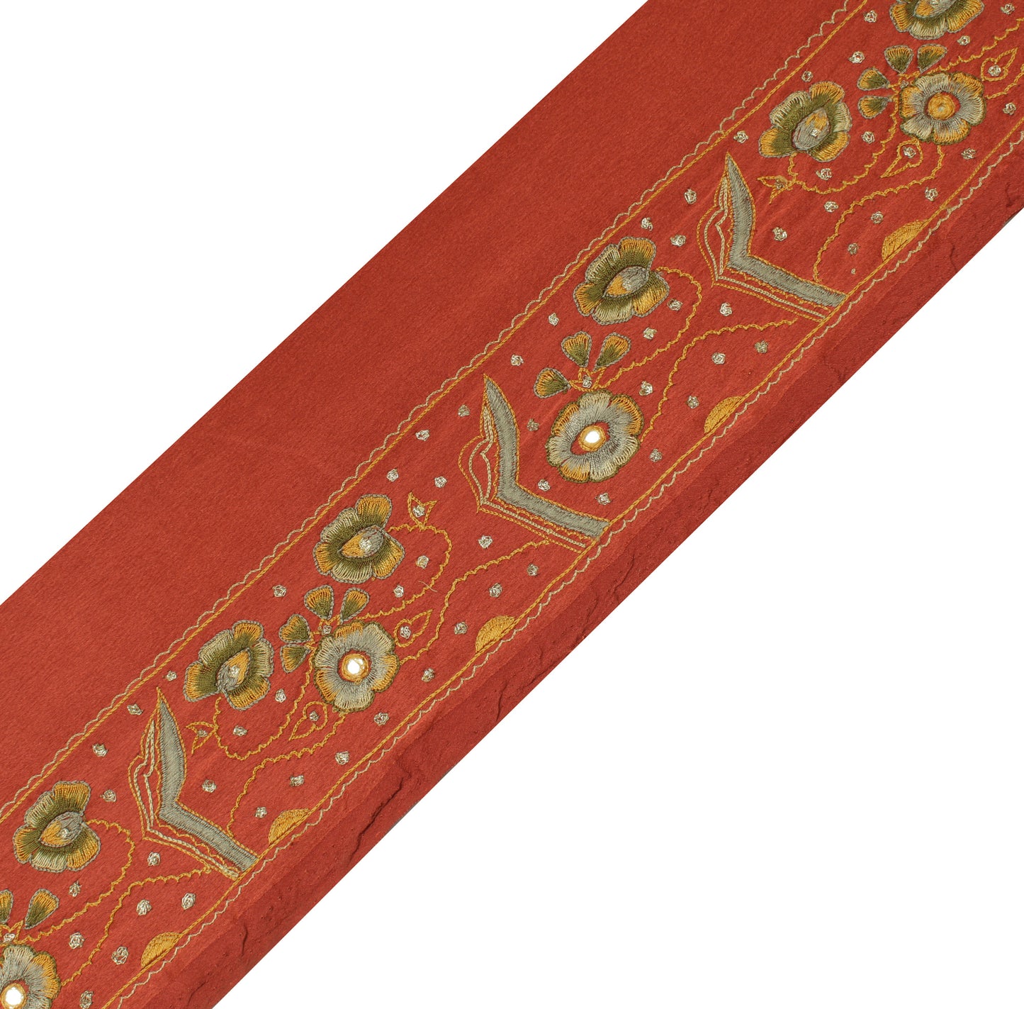 Sushila Vintage Rust Saree Border Indian Craft Sewing Embroidered Lace Ribbon