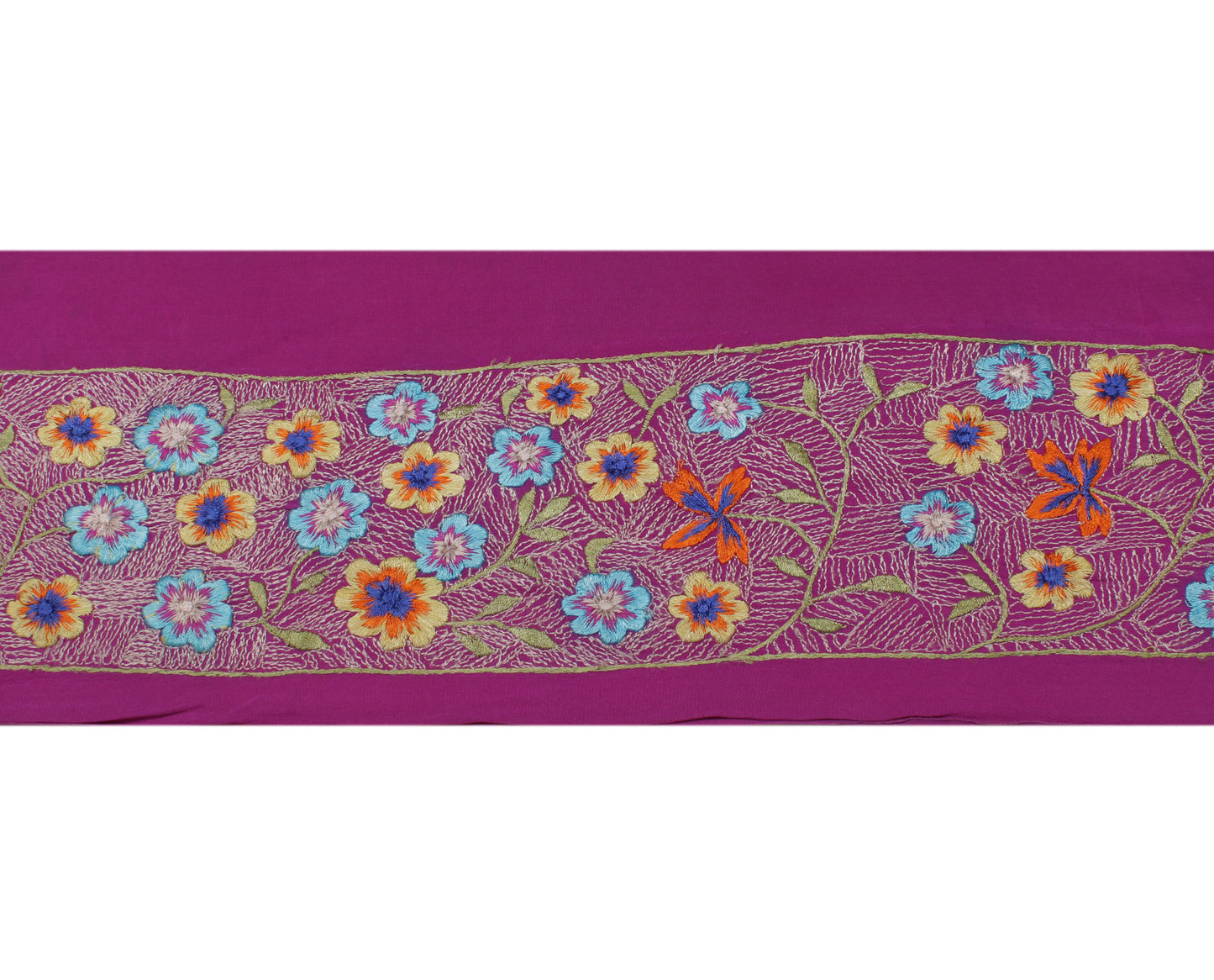 Sushila Vintage Purple Saree Border Indian Craft Sewing Trim Embroidered Ribbon