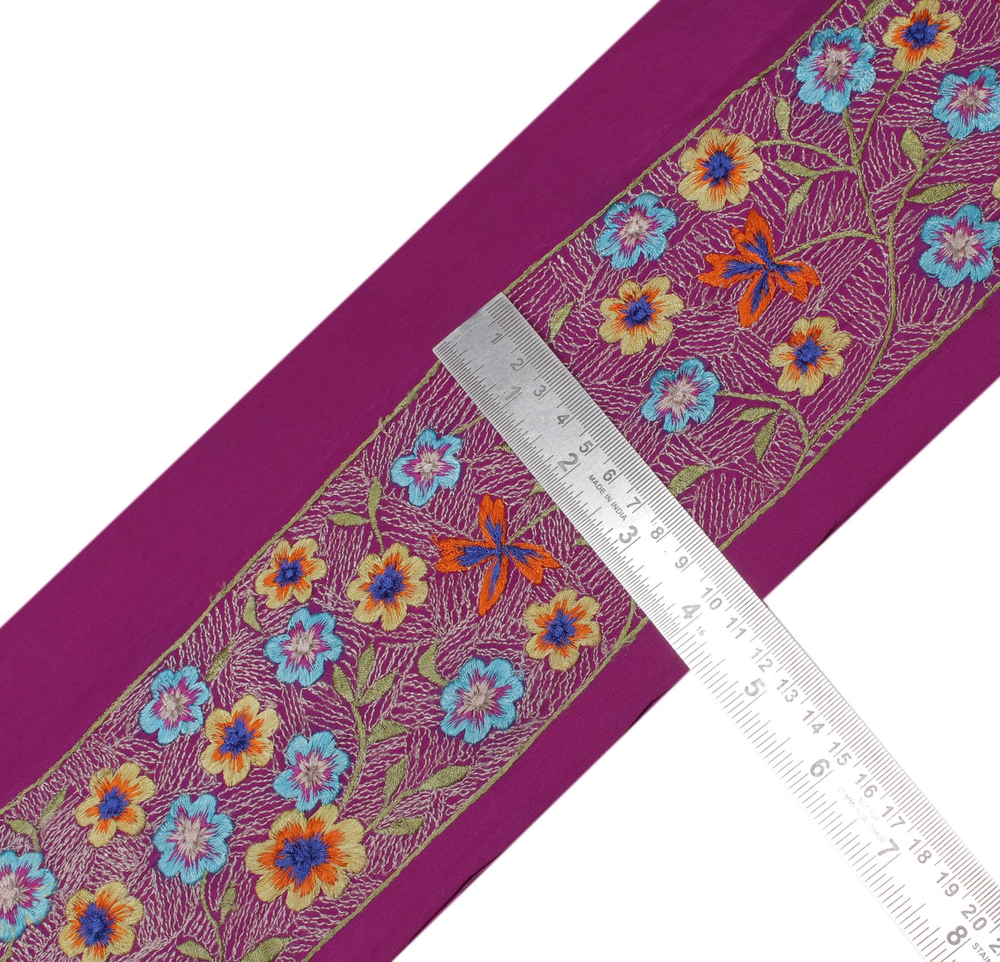 Sushila Vintage Purple Saree Border Indian Craft Sewing Trim Embroidered Ribbon