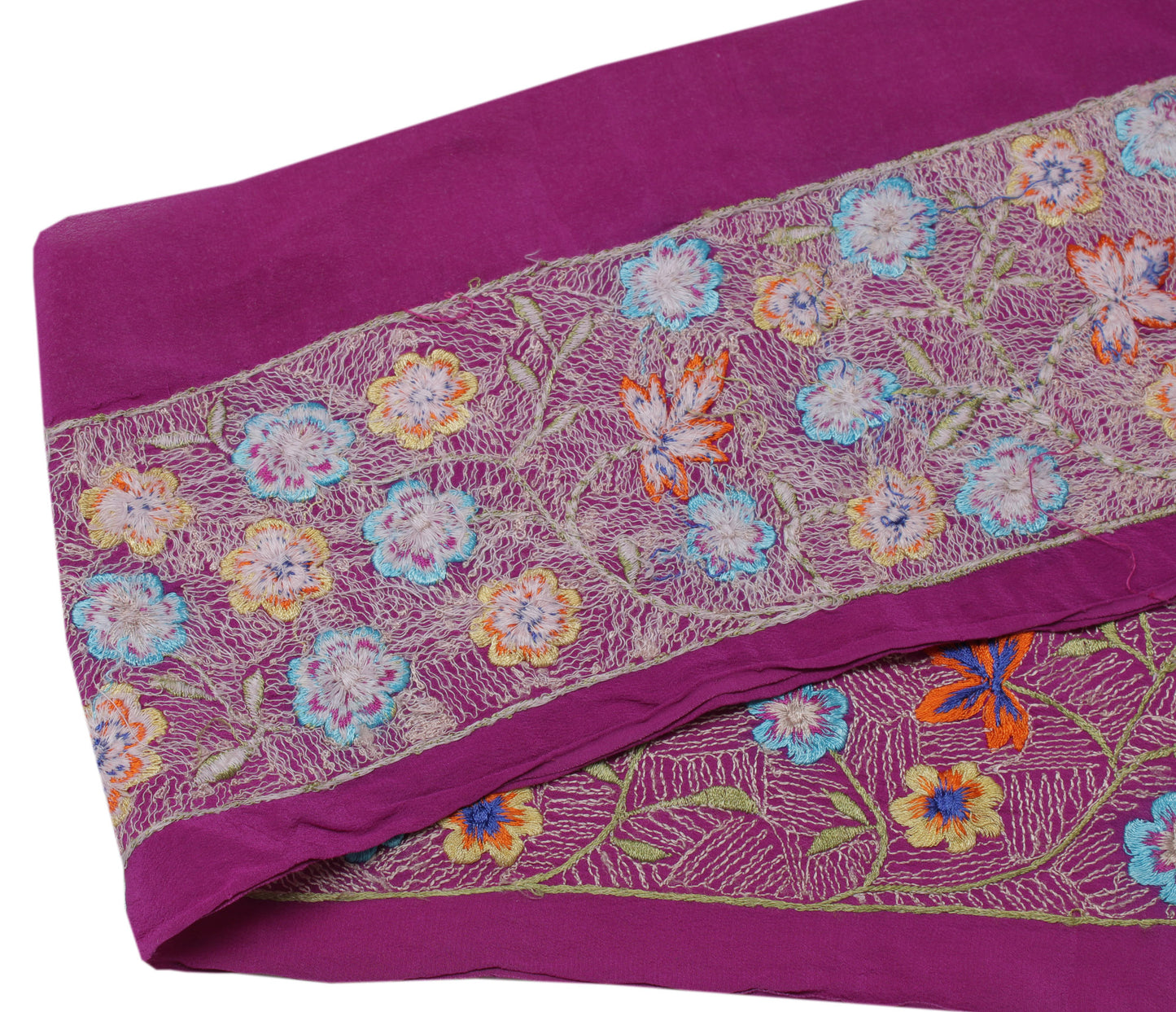 Sushila Vintage Purple Saree Border Indian Craft Sewing Trim Embroidered Ribbon