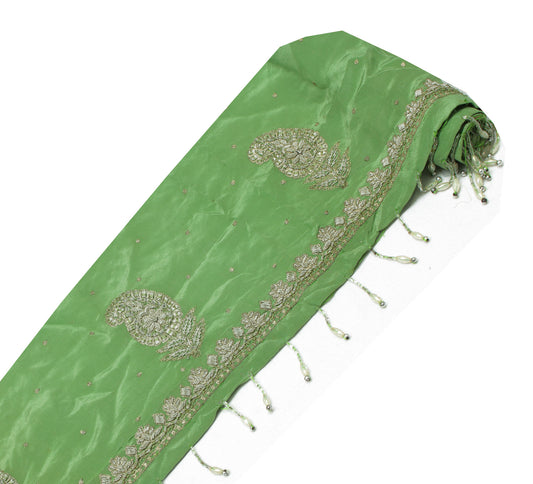 Sushila Vintage Green Saree Border Indian Craft Sewing Trim Hand Beaded Lace