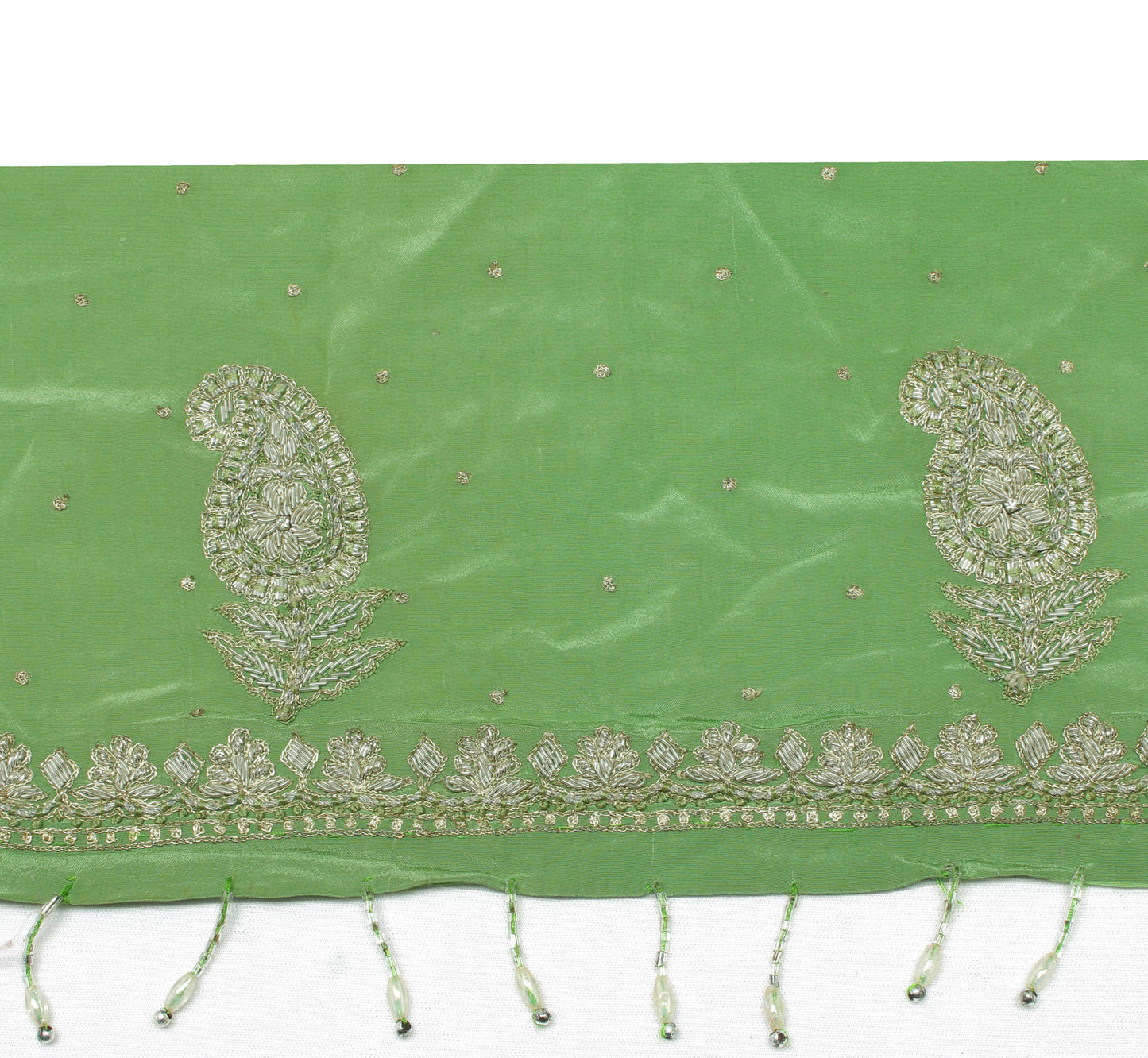 Sushila Vintage Green Saree Border Indian Craft Sewing Trim Hand Beaded Lace