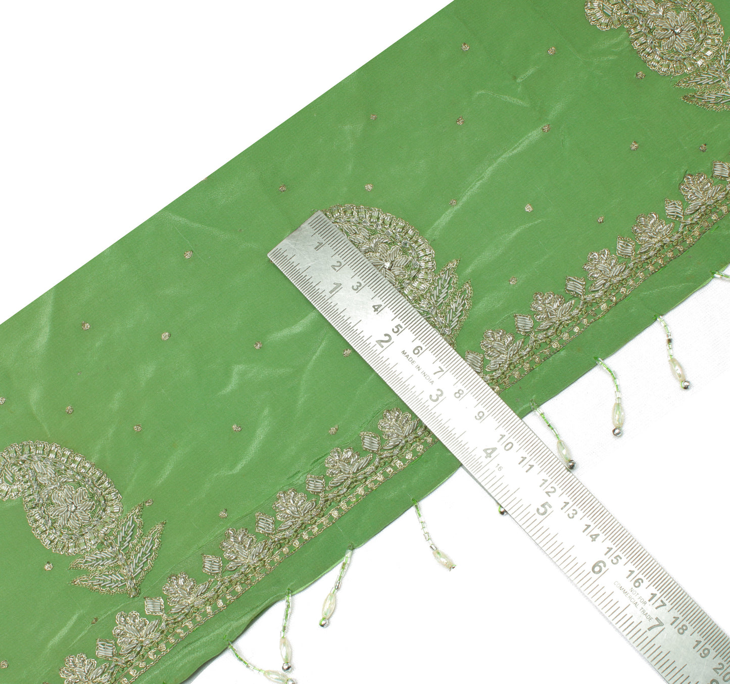 Sushila Vintage Green Saree Border Indian Craft Sewing Trim Hand Beaded Lace