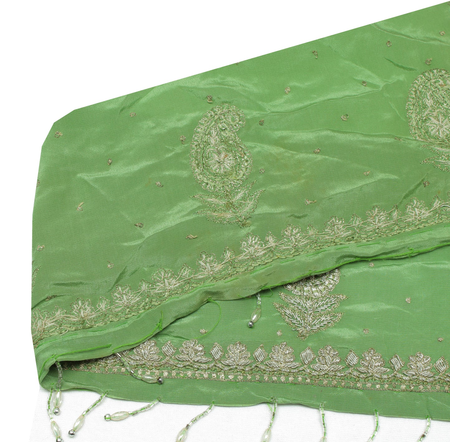 Sushila Vintage Green Saree Border Indian Craft Sewing Trim Hand Beaded Lace