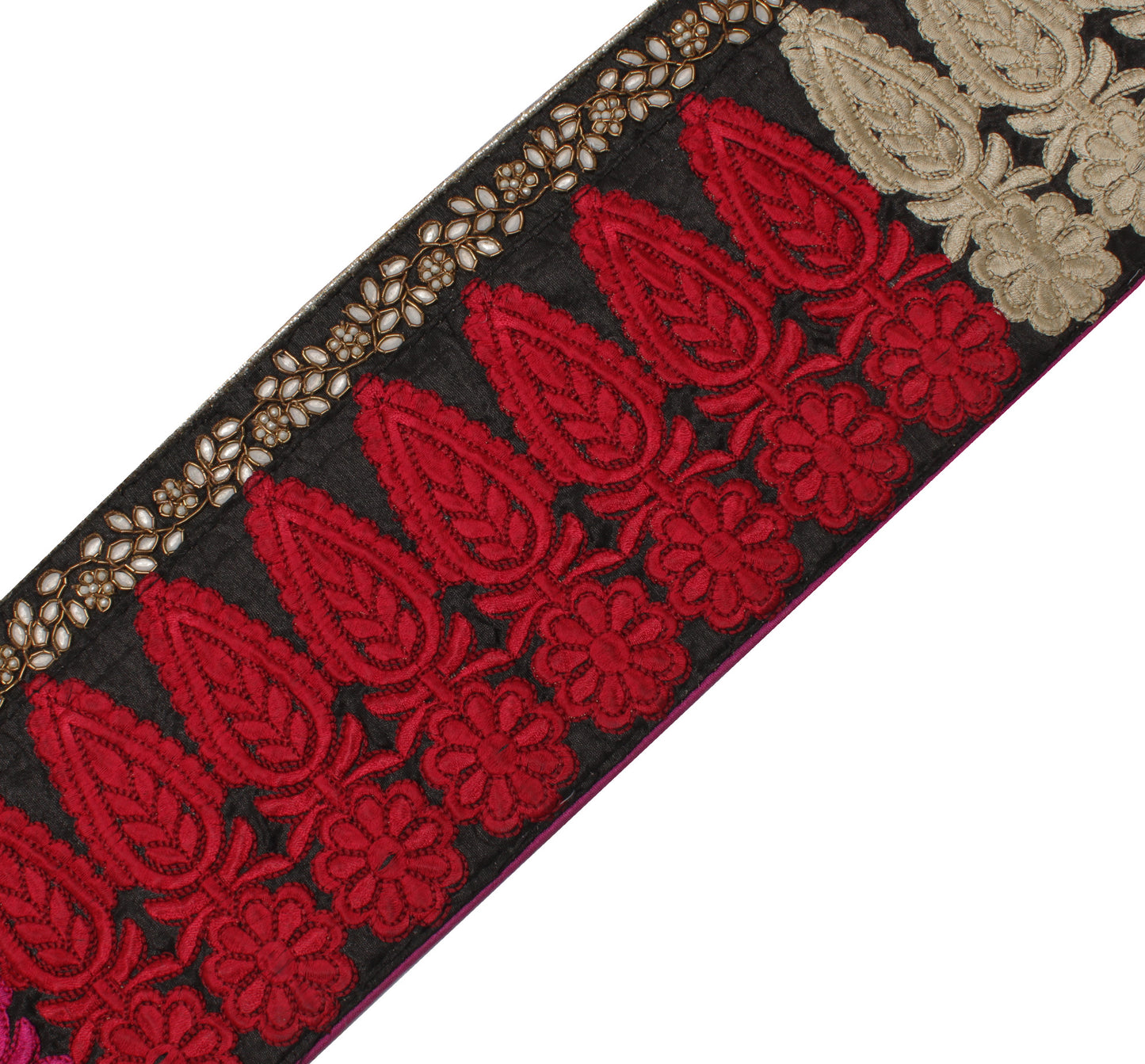 Sushila Vintage Black Saree Border Indian Craft Sewing Trim Embroidered Ribbon