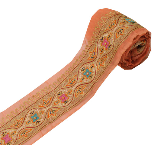 Sushila Vintage Peach Sari Border Indian Craft Sewing Trim Embroidered Ribbon