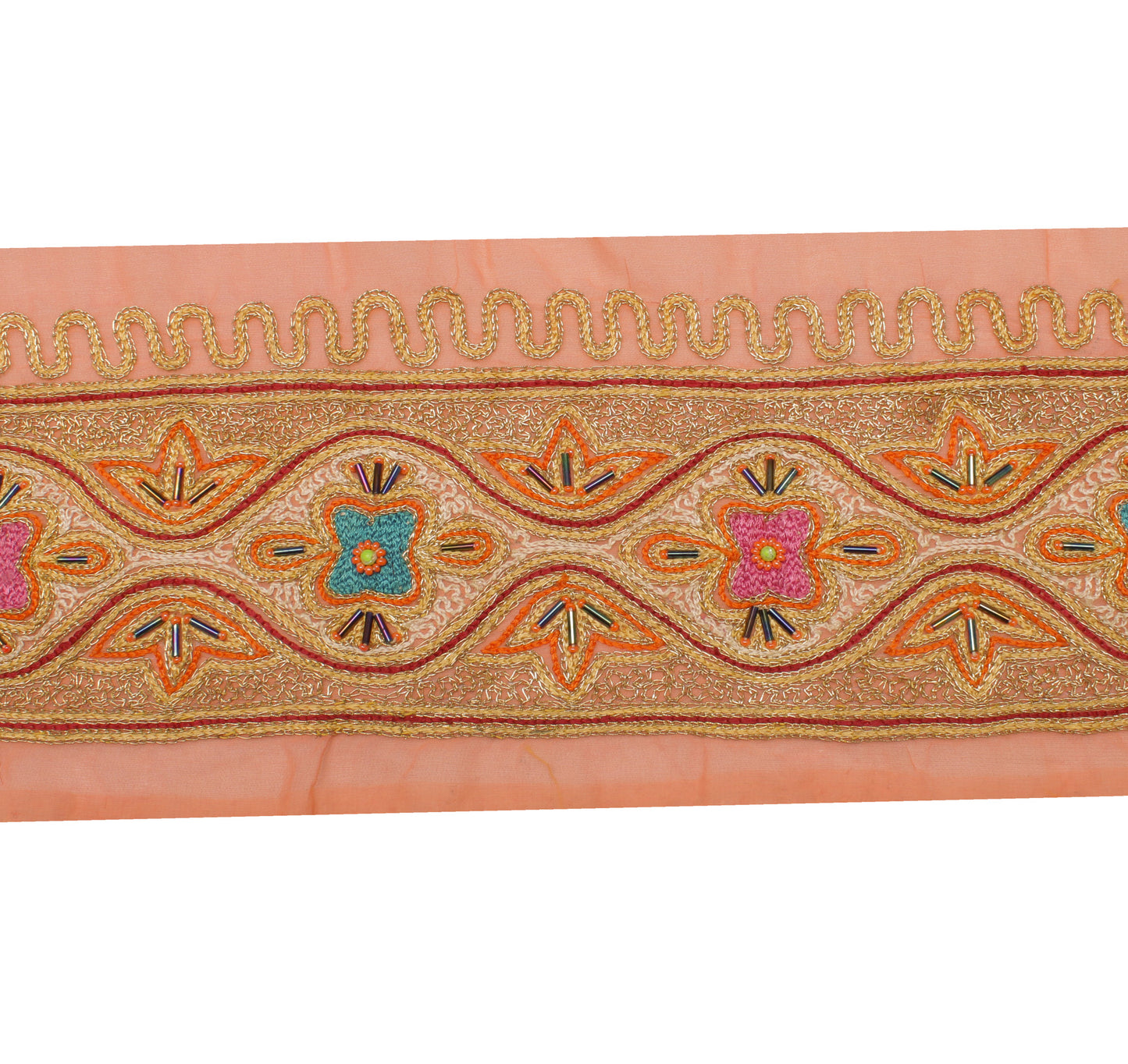 Sushila Vintage Peach Sari Border Indian Craft Sewing Trim Embroidered Ribbon