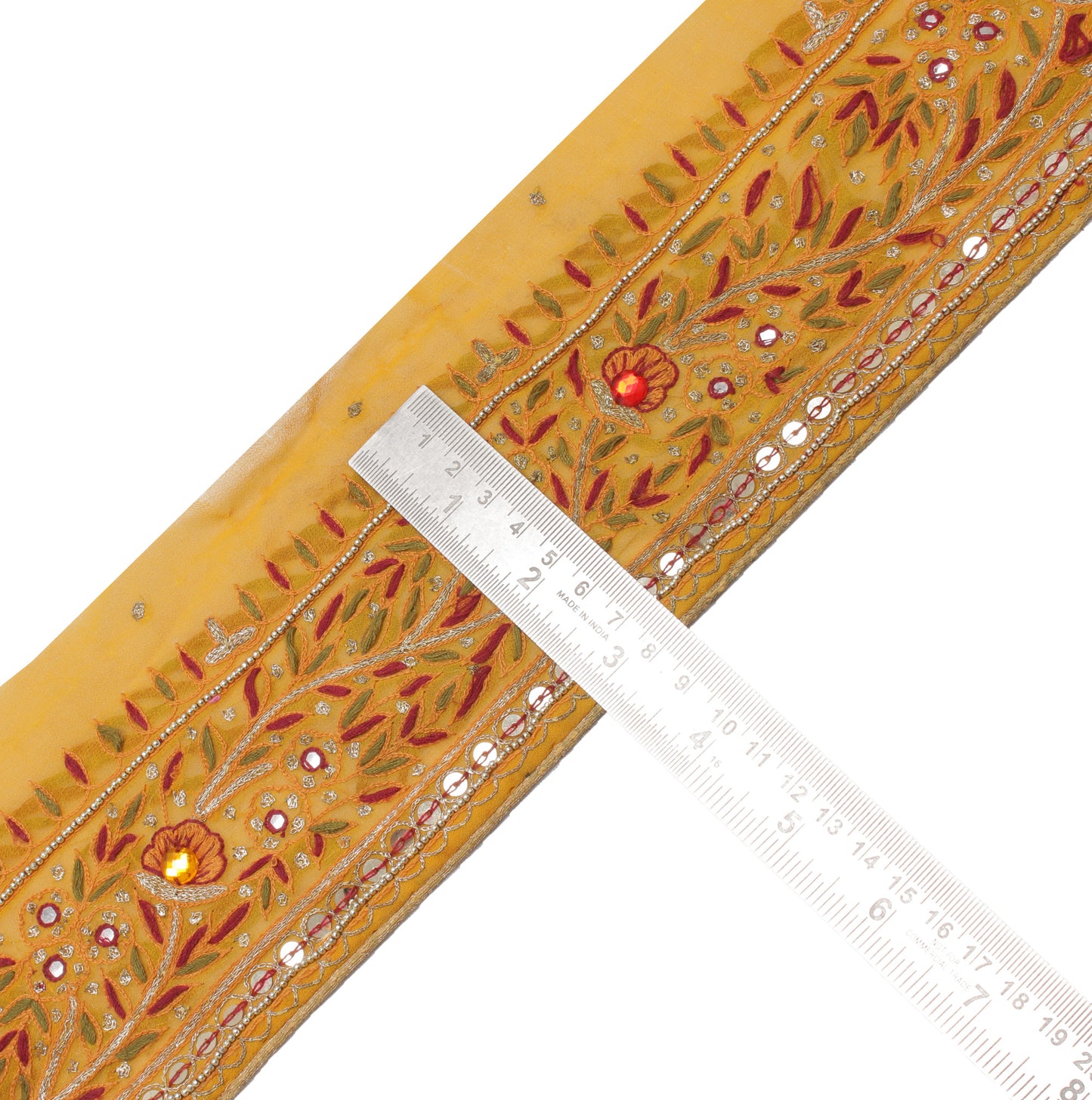 Sushila Vintage Mustard Saree Border Craft Sewing Hand Embroidered Lace Ribbon