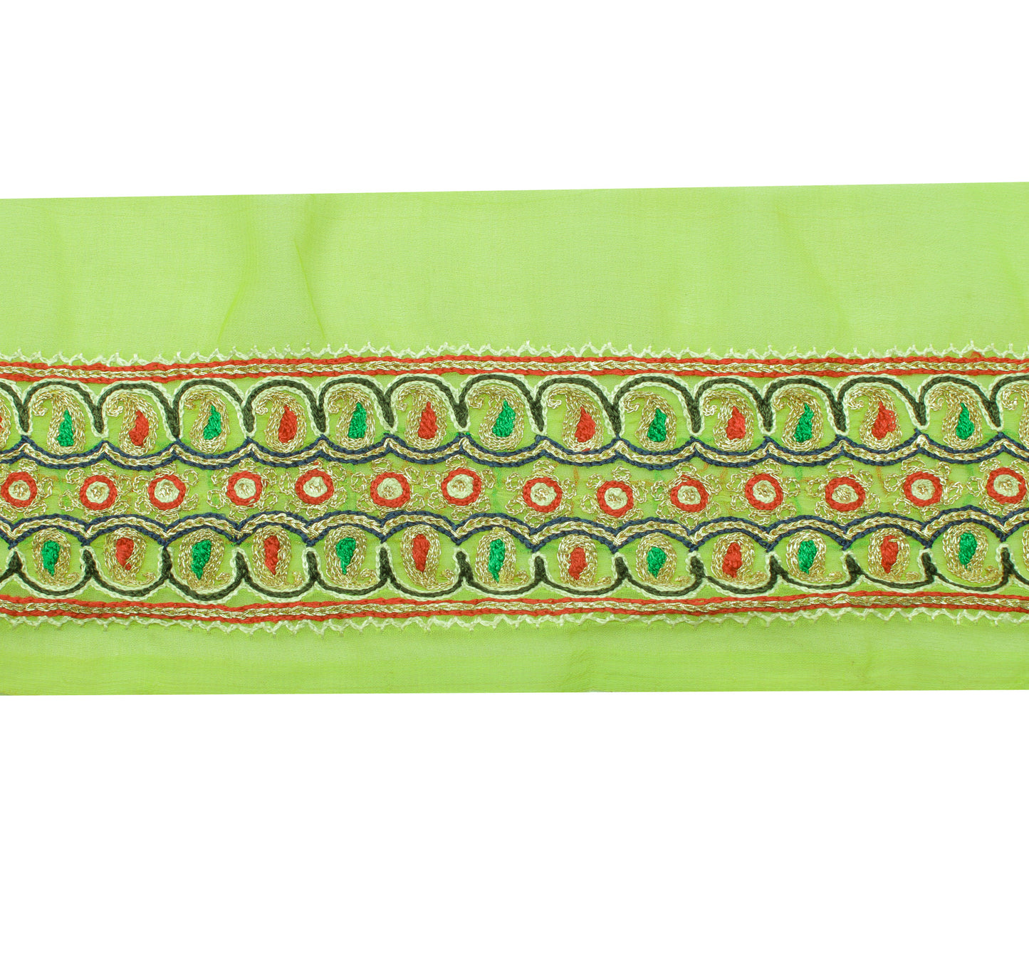 Sushila Vintage Green Saree Border Indian Craft Sewing Embroidered Lace Ribbon