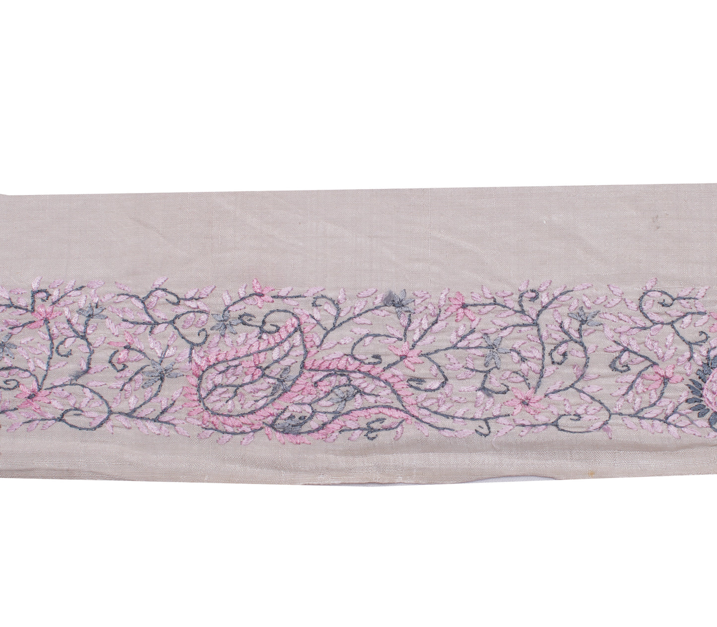 Sushila Vintage White Saree Border Indian Craft Sewing Trim Embroidered Ribbon