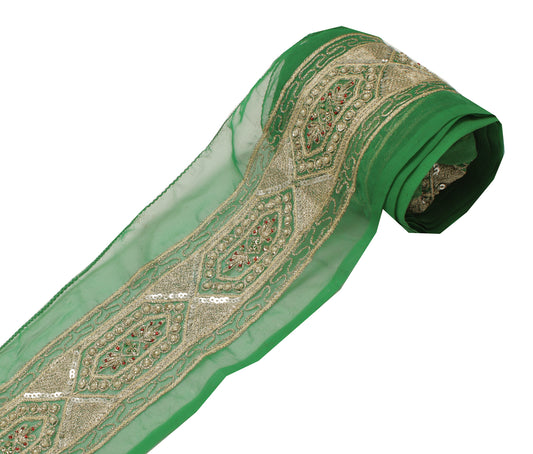 Sushila Vintage Green Saree Border Indian Craft Sewing Trim Embroidered Ribbon