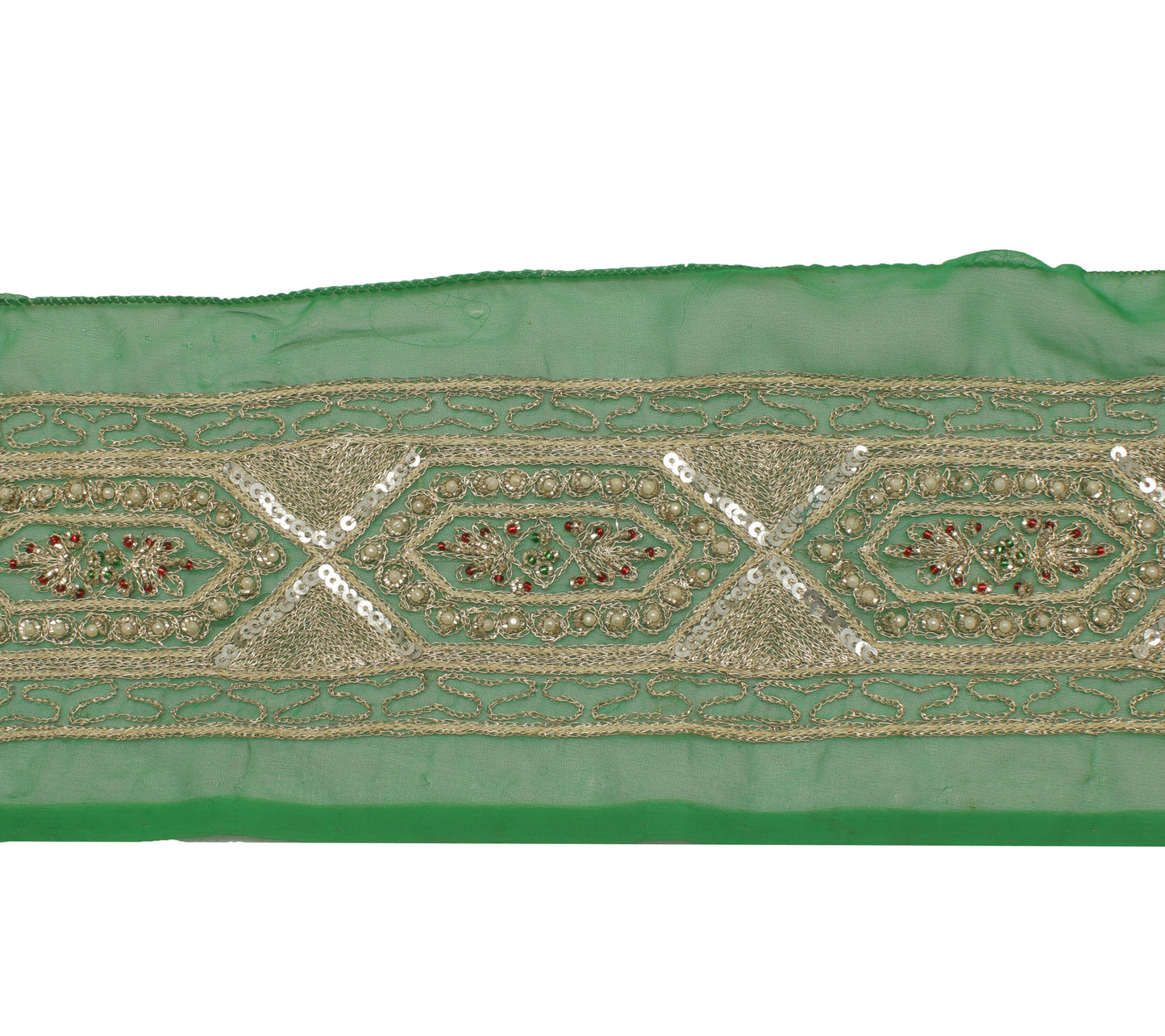 Sushila Vintage Green Saree Border Indian Craft Sewing Trim Embroidered Ribbon