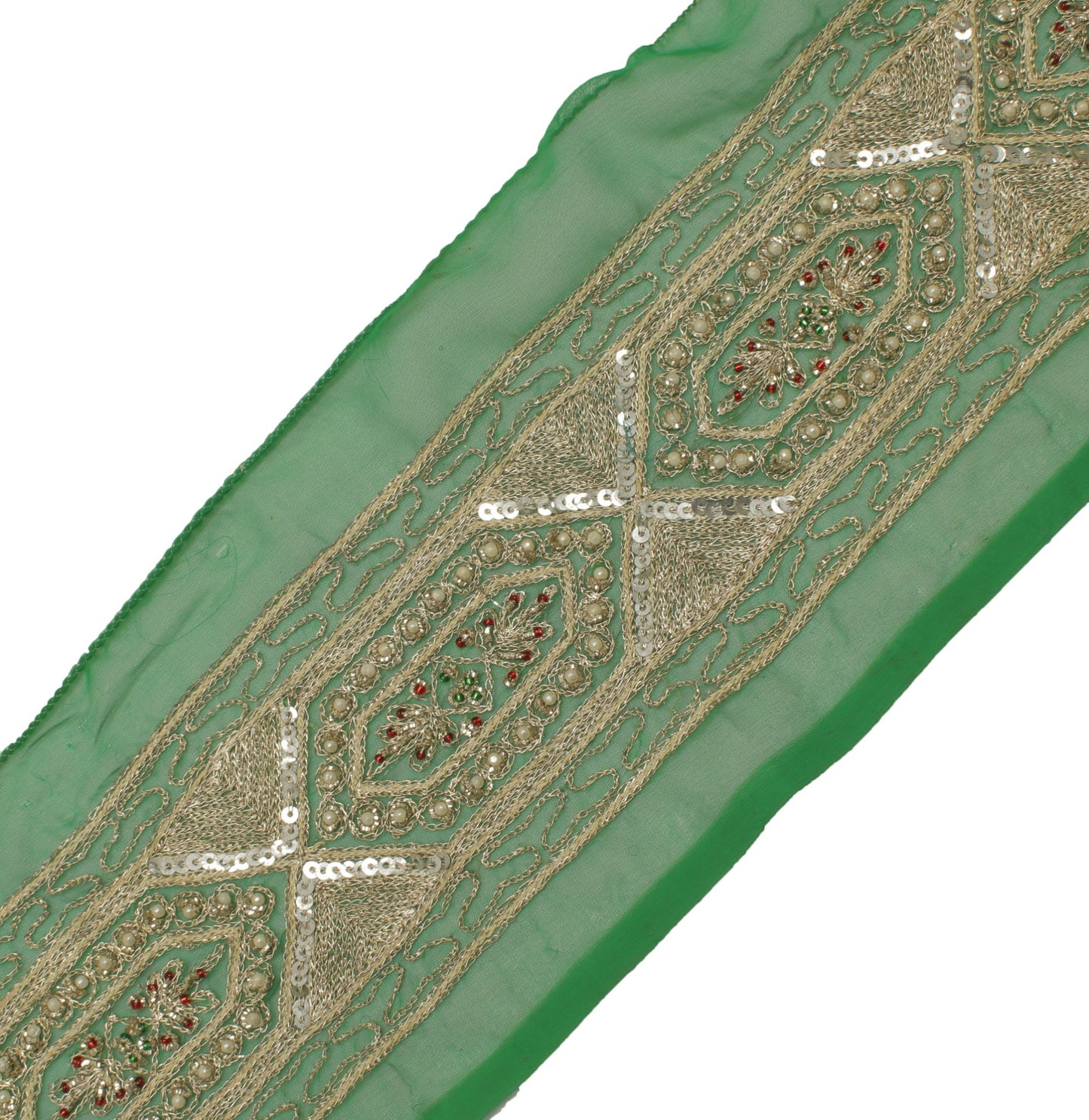 Sushila Vintage Green Saree Border Indian Craft Sewing Trim Embroidered Ribbon