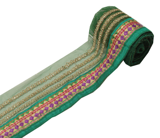 Sushila Vintage Green Saree Border Indian Craft Sewing Trim Embroidered Ribbon