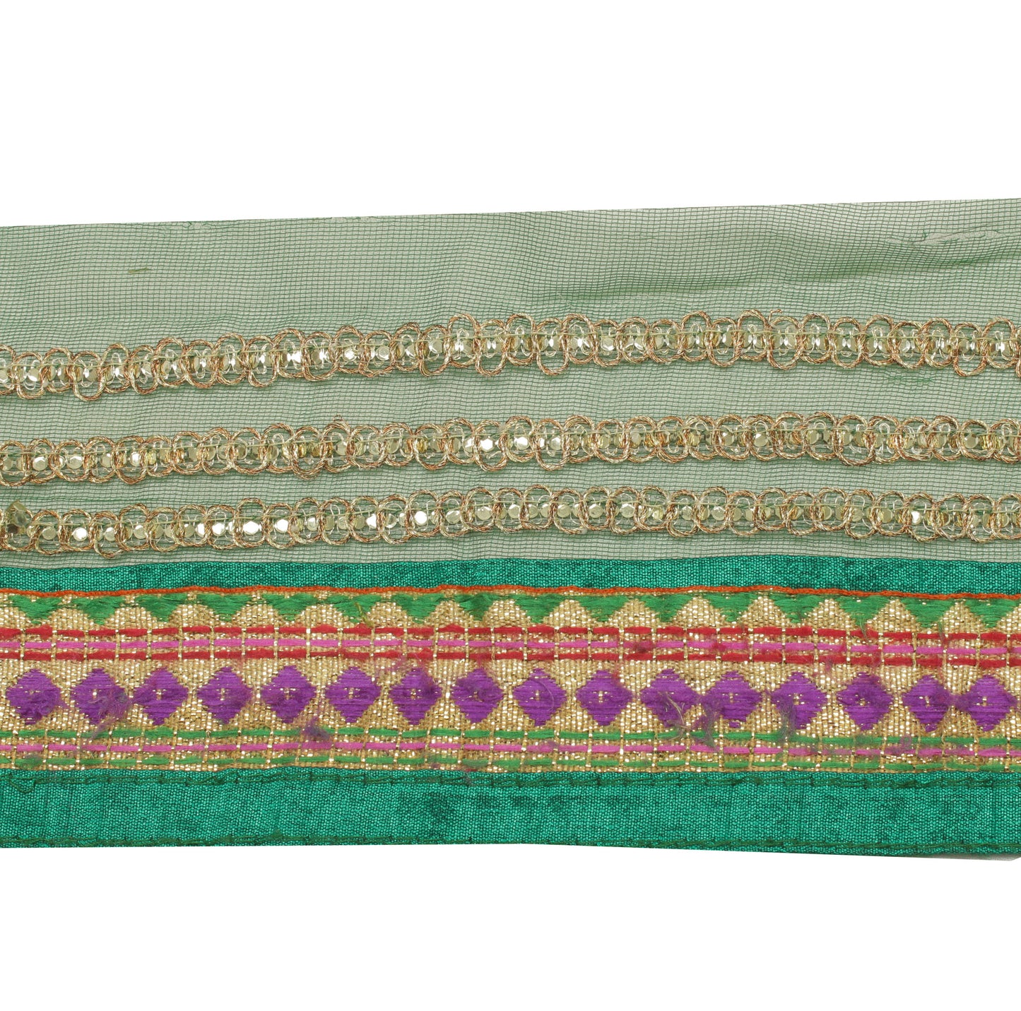 Sushila Vintage Green Saree Border Indian Craft Sewing Trim Embroidered Ribbon