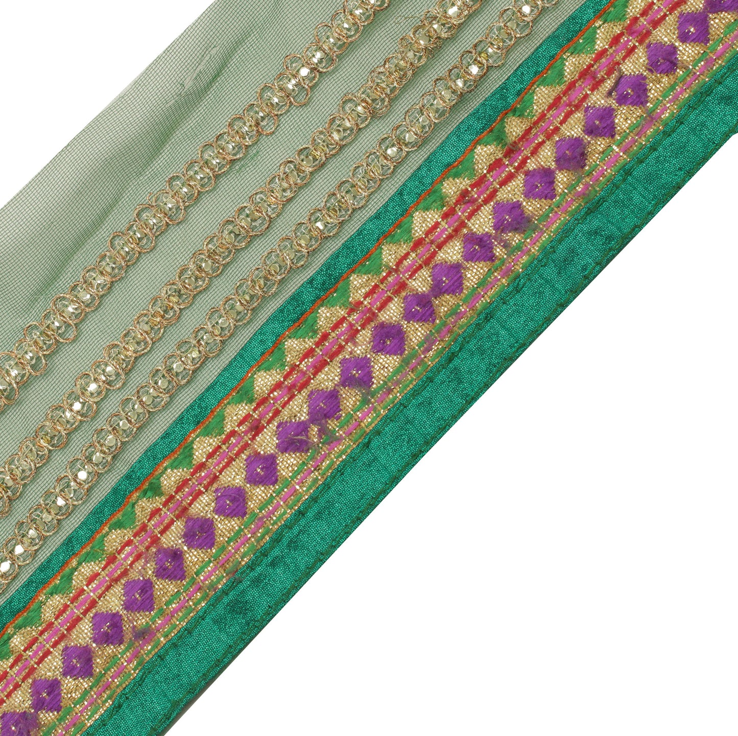 Sushila Vintage Green Saree Border Indian Craft Sewing Trim Embroidered Ribbon