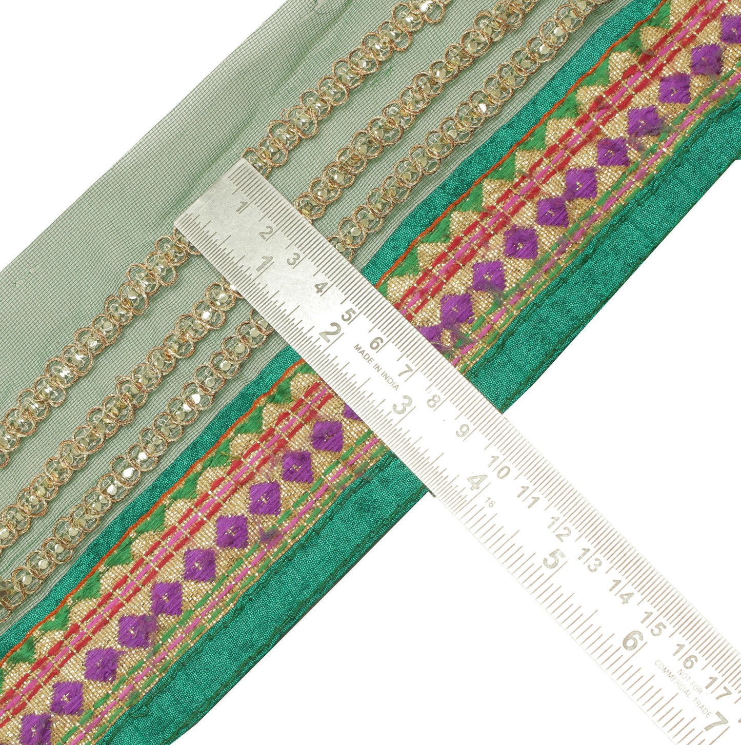 Sushila Vintage Green Saree Border Indian Craft Sewing Trim Embroidered Ribbon