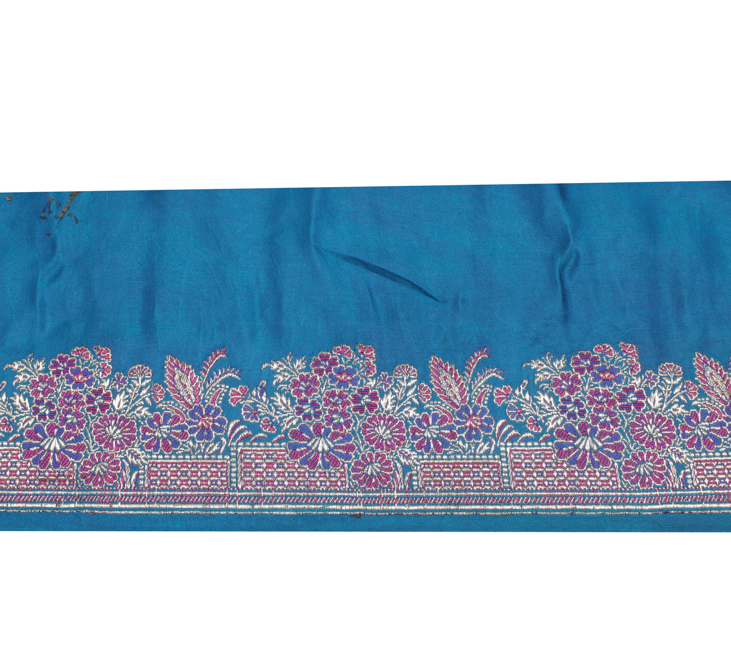 Sushila Vintage Blue Saree Border Indian Craft Sewing Trim Woven Lace Ribbon