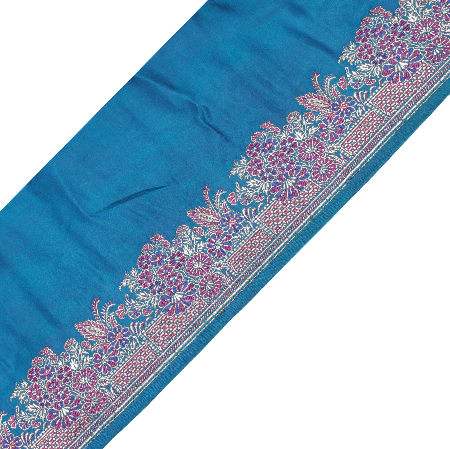 Sushila Vintage Blue Saree Border Indian Craft Sewing Trim Woven Lace Ribbon