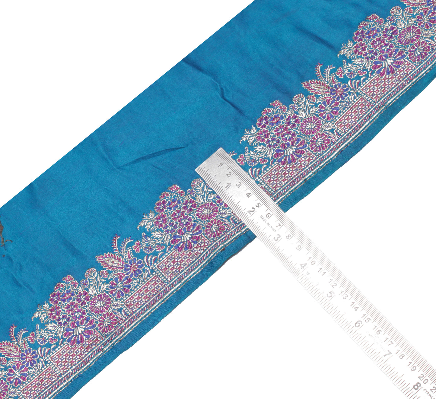 Sushila Vintage Blue Saree Border Indian Craft Sewing Trim Woven Lace Ribbon