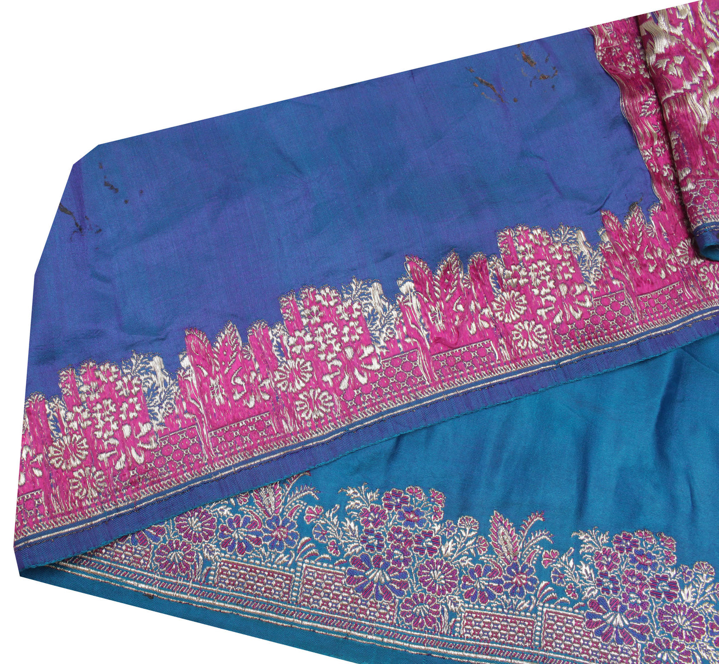 Sushila Vintage Blue Saree Border Indian Craft Sewing Trim Woven Lace Ribbon