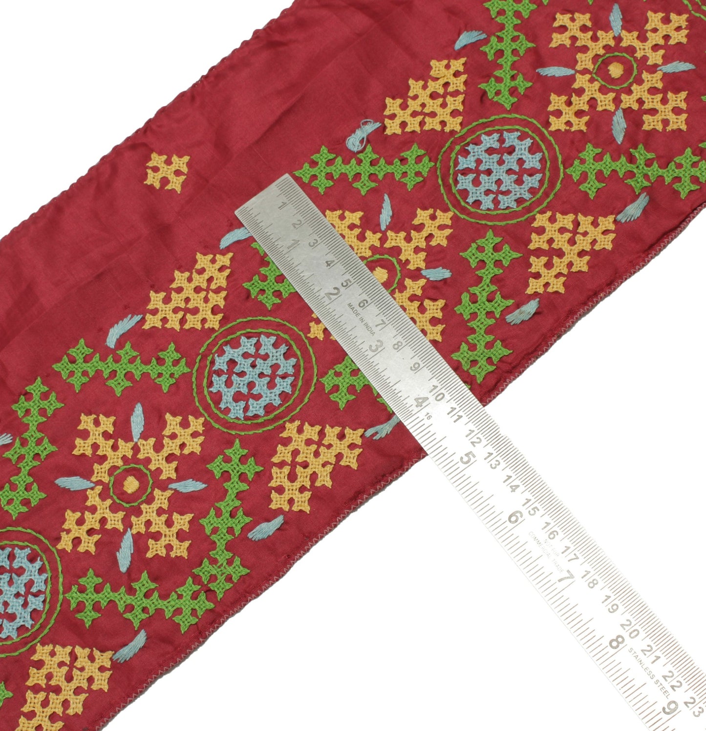 Sushila Vintage Maroon Saree Border Indian Craft Sewing Trim Embridered Ribbon