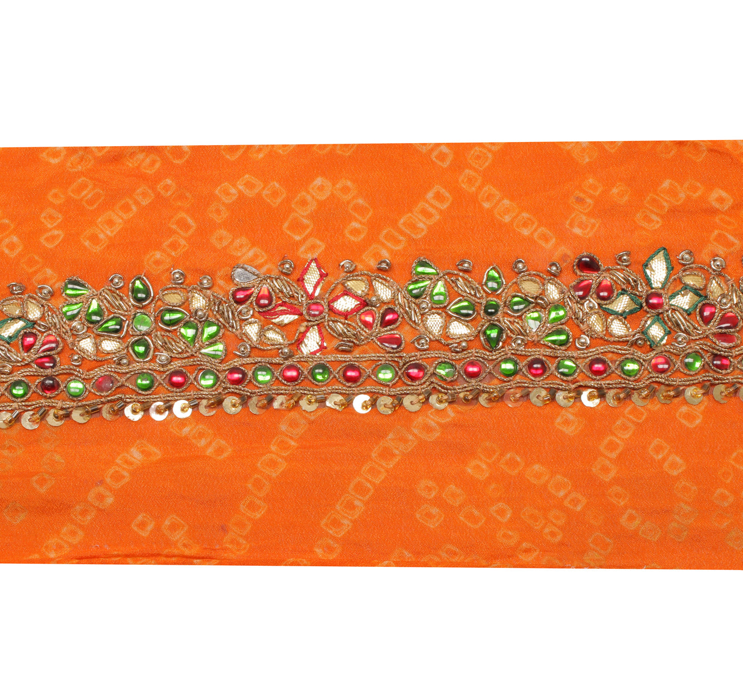 Sushila Vintage Orange Saree Border Indian Craft Sewing Trim Hand Beaded Ribbon