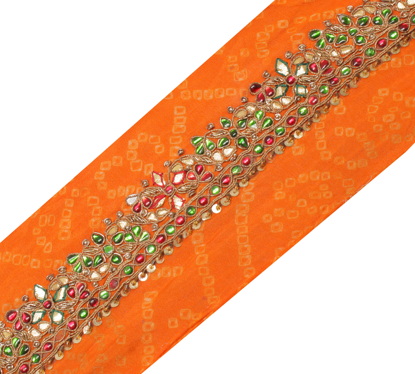 Sushila Vintage Orange Saree Border Indian Craft Sewing Trim Hand Beaded Ribbon