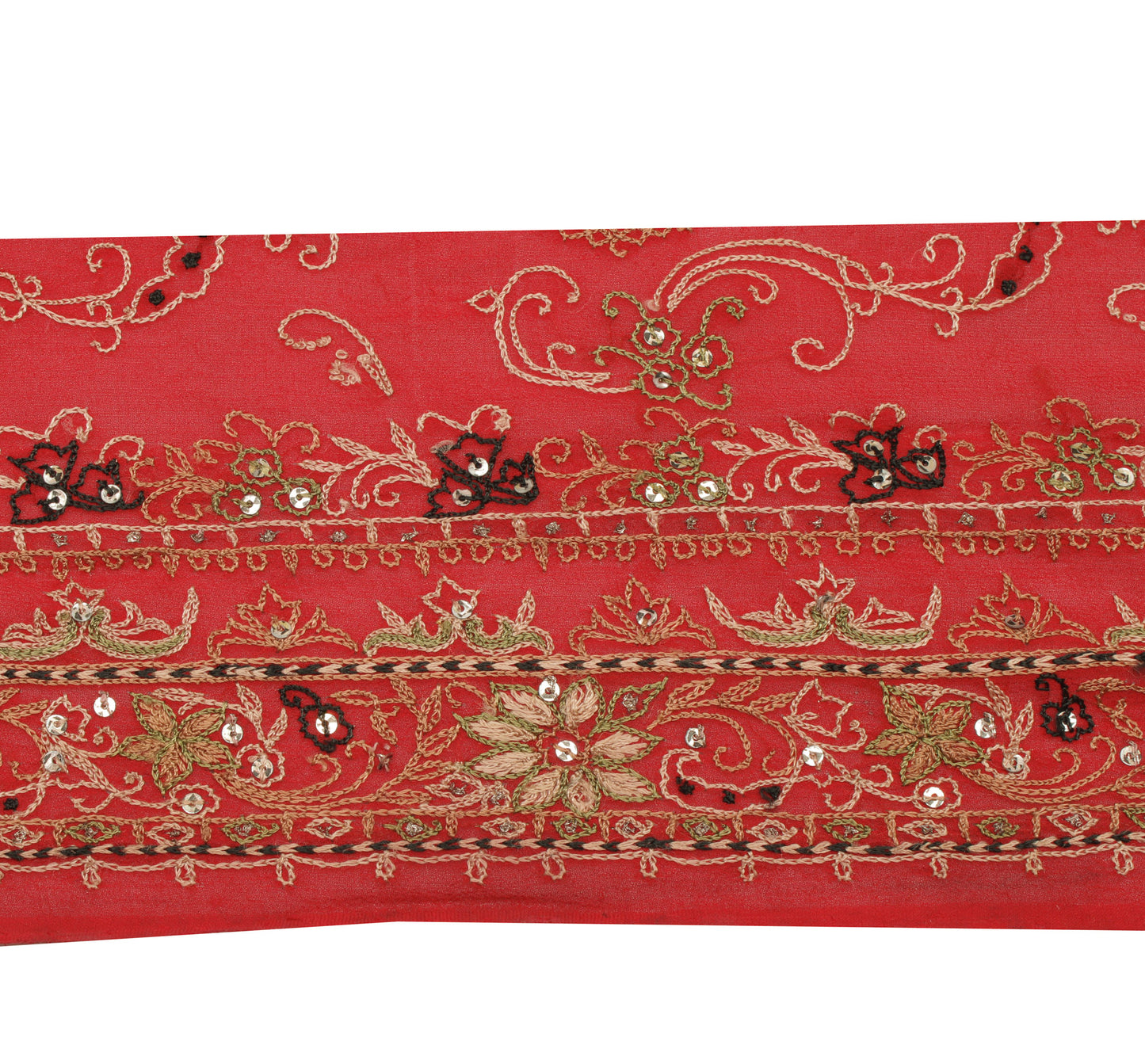 Sushila Vintage Red Saree Border Indian Craft Sewing Trim Embroidered Ribbon