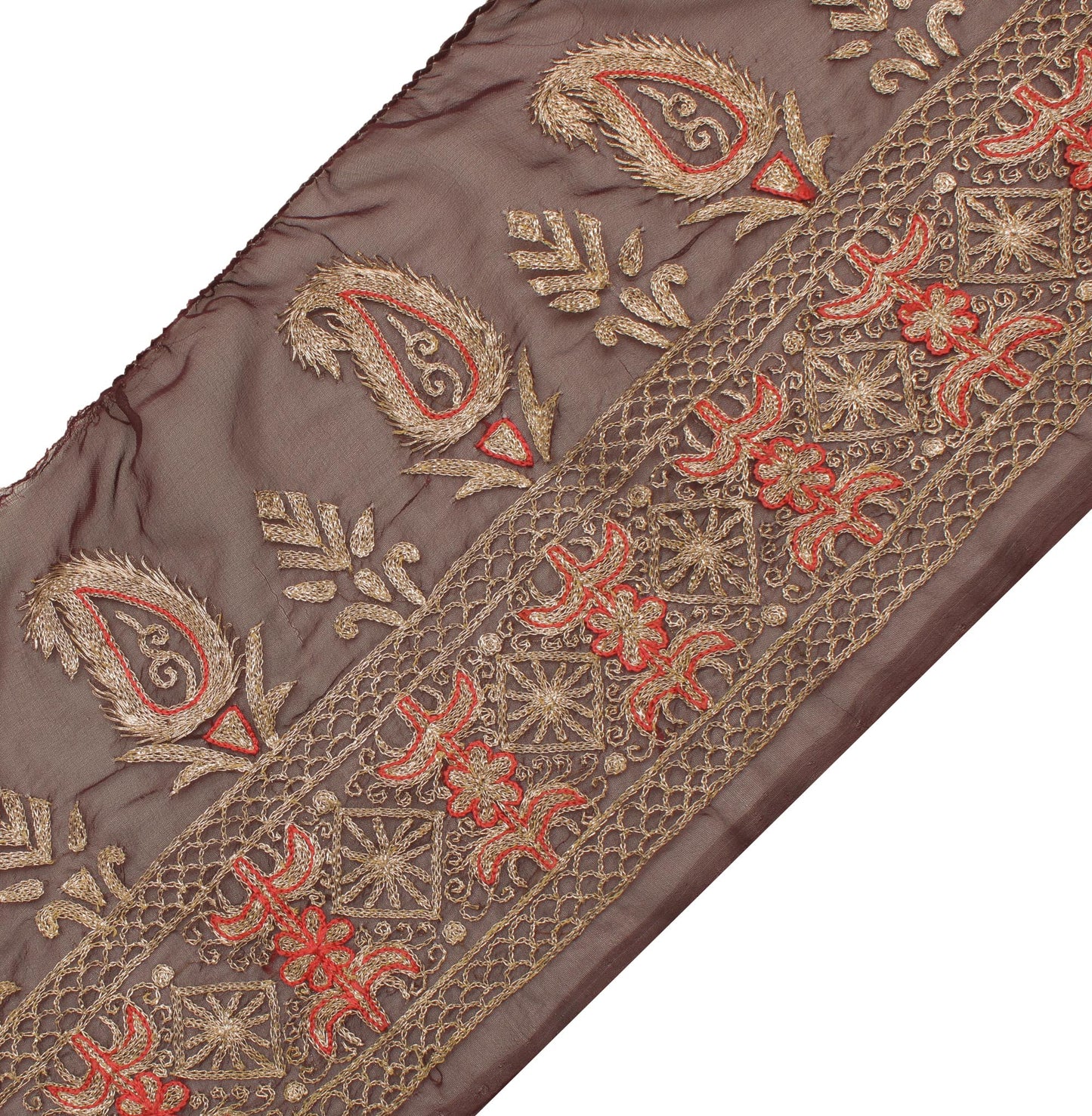 Sushila Vintage Brown Sari Border Craft Sewing Trim Zari Embroidered Lace Ribbon