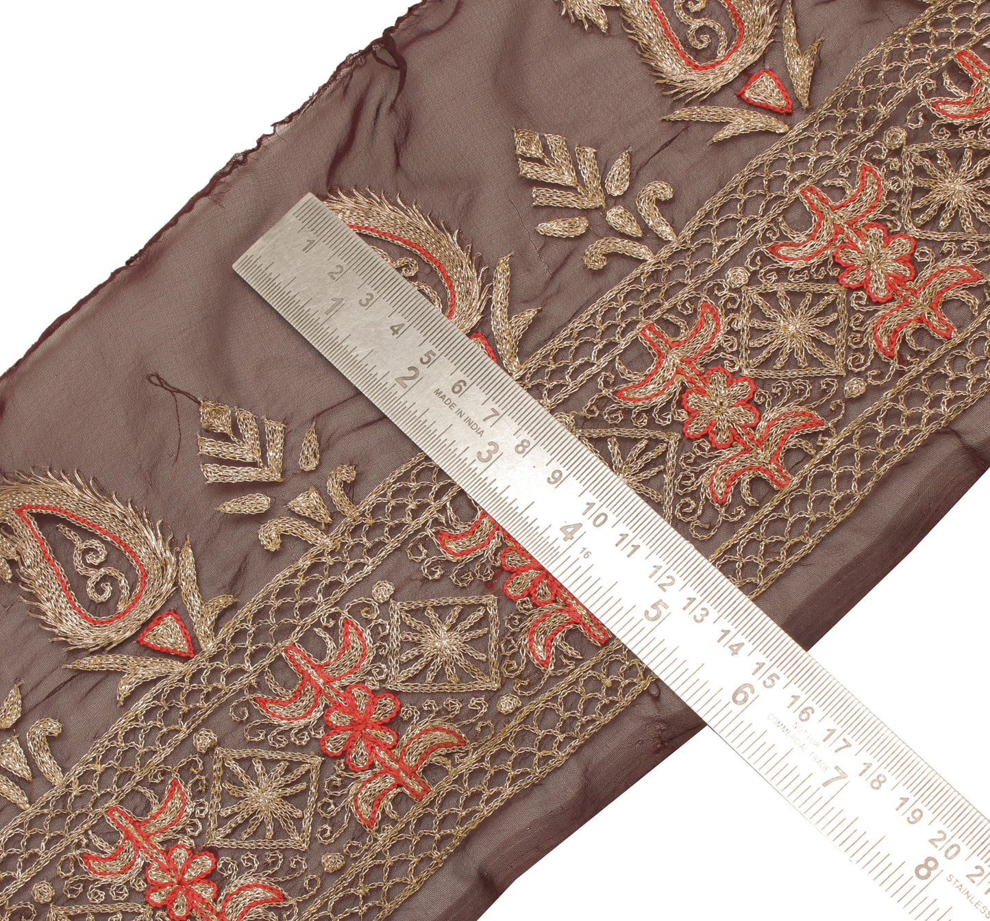 Sushila Vintage Brown Sari Border Craft Sewing Trim Zari Embroidered Lace Ribbon