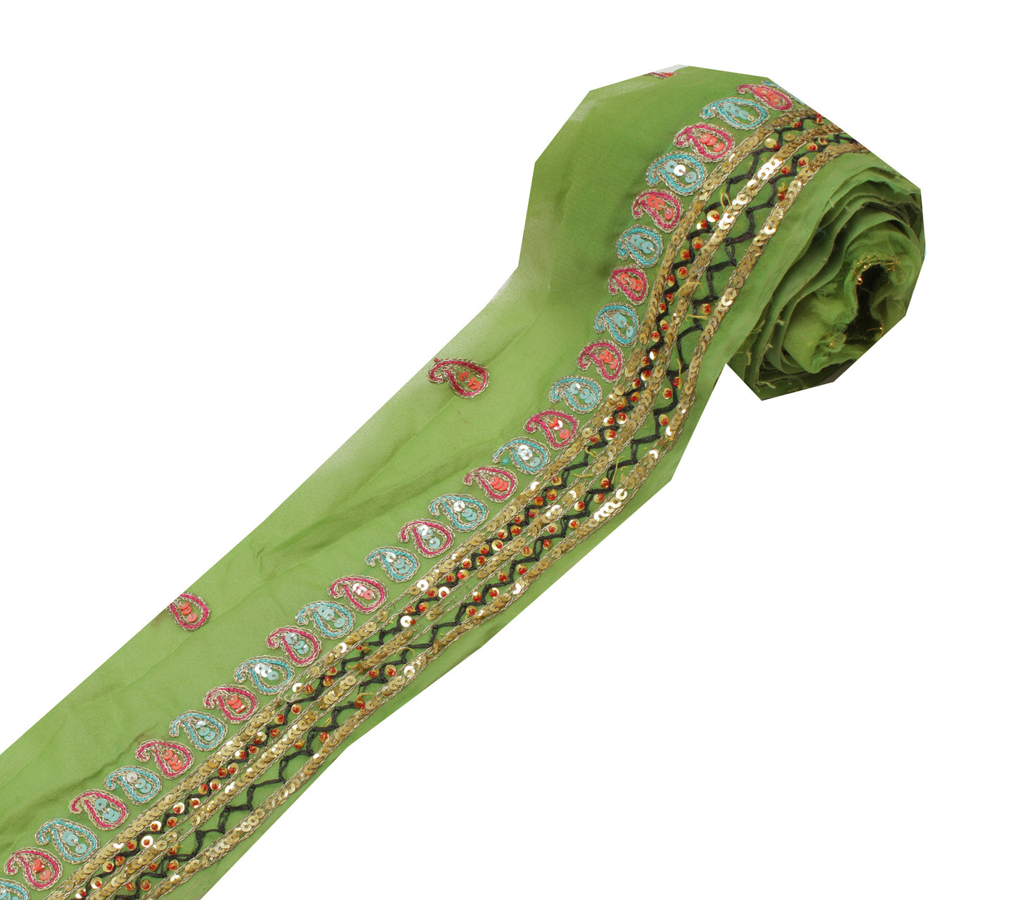 Sushila Vintage Green Saree Border Indian Craft Sewing Trim Embroidered Ribbon